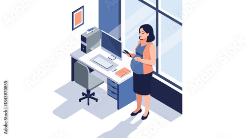 Pregnant woman in modern office isometric design