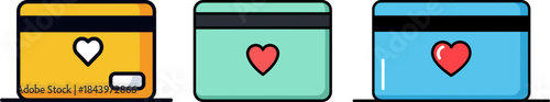 Colorful credit cards with heart symbols designed for an online payment concept on a transparent background