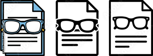 Glasses on paper documents with varying styles against a transparent background showcasing their design and functionality in a professional setting.