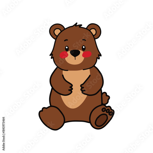 Adorable brown teddy bear with rosy cheeks sitting illustration, perfect for children's books and decor