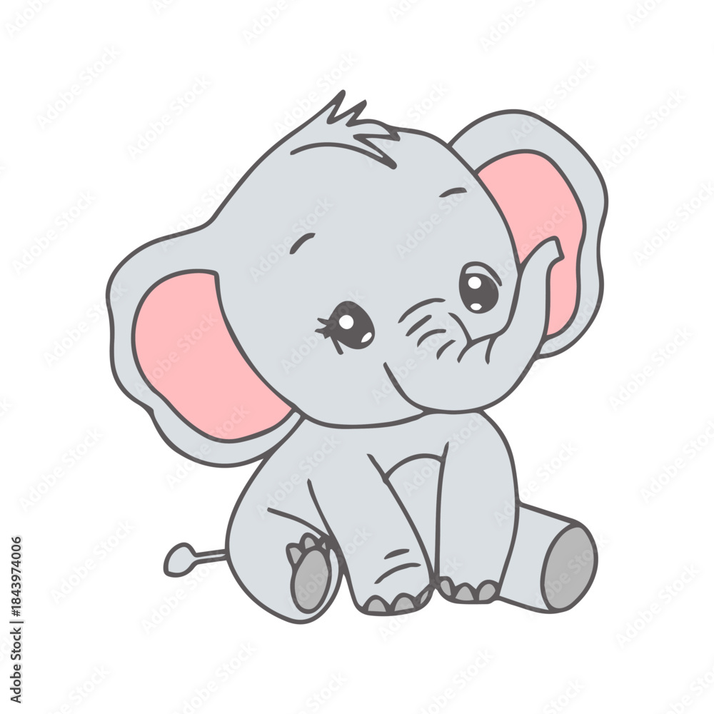 Fototapeta premium Adorable cartoon baby elephant illustration, perfect for children's books and nursery decor