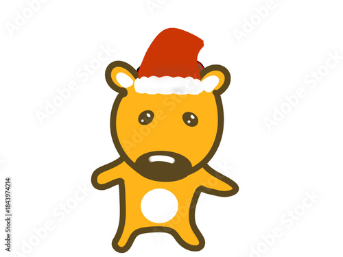 Cute Reindeer Wearing Santa Hat, Kawaii Christmas Illustration