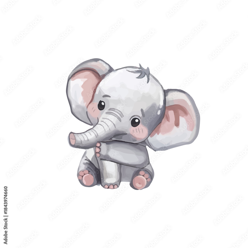 Fototapeta premium watercolor elephant with floral branch,