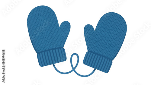 A pair of cozy blue knitted mittens connected by a string, perfect for winter warmth.