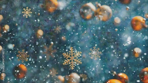 Wallpaper Mural A festive scene of falling snowflakes and glossy Christmas ornaments against a dark backdrop. Torontodigital.ca