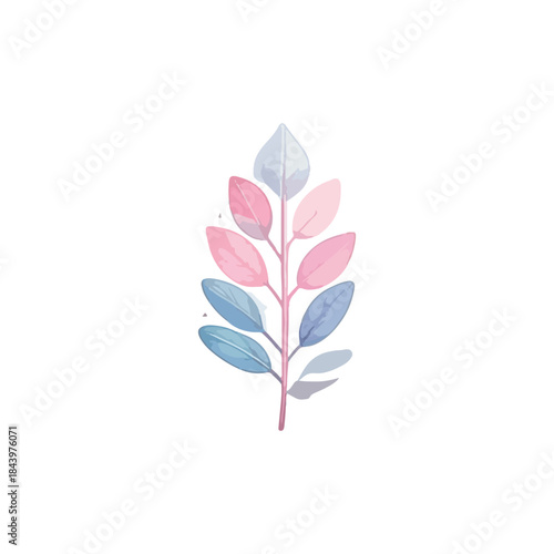Pastel Leaves Branch Watercolor Illustration With Soft Colors And Subtle Gradient
