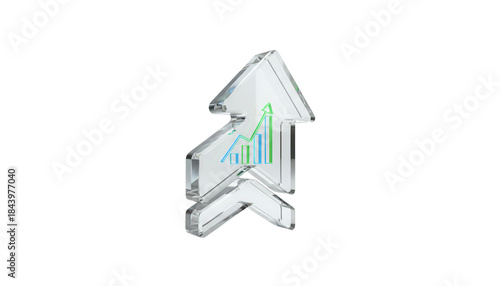 Digital growth indicators pointing upward with a sleek, metallic silver sheen and soft reflections, a 3D glassmorphism arrow icon set isolated on white