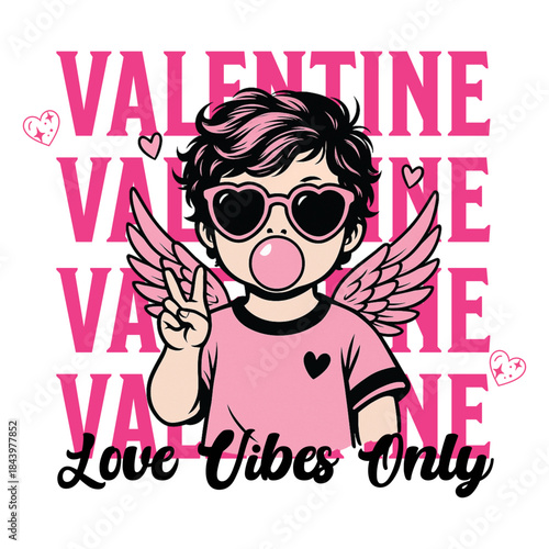Cute Valentine Boy With Wings Love Vibes Typography