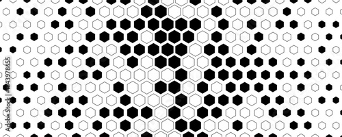 Hexagon Vector Abstract Geometric Technology Background. Halftone Hex Retro Simple Pattern. Minimal Style Dynamic Tech Wallpaper.