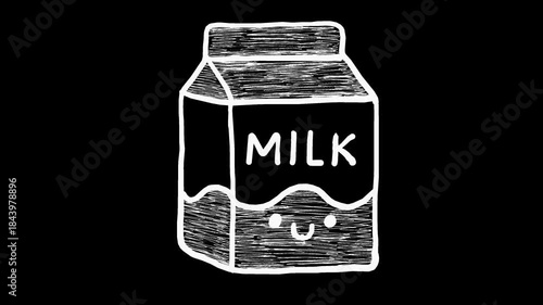 White wiggly hand drawn cute box milk food icon on alpha