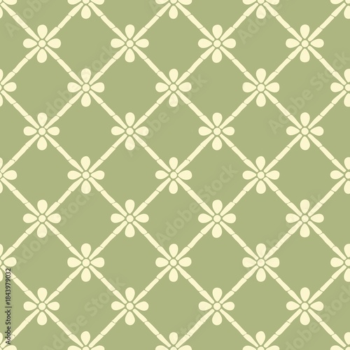 Seamless geometric floral pattern in green tones