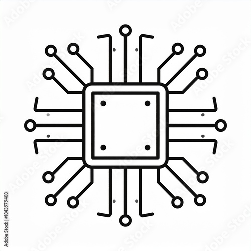 Outline Electronic Circuit Board Symbol on White Background