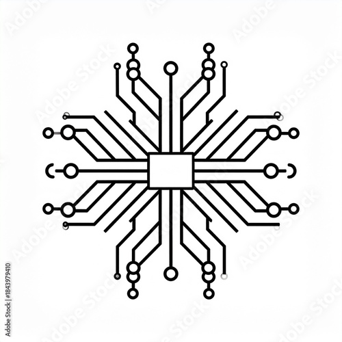 Minimal Circuit Board Icon in Simple Black Line Style