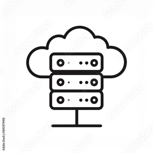 Outline Cloud Computing Server Symbol on White Background