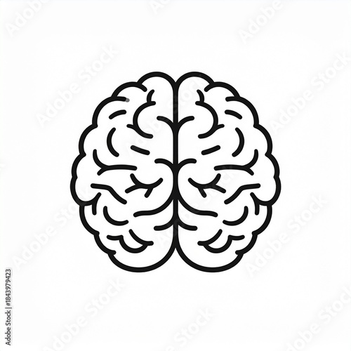 Outline Artificial Intelligence Brain Symbol on White Background