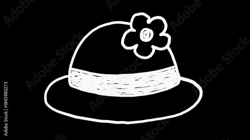 White wiggly hand drawn female hat icon on alpha
