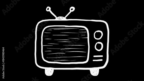 White wiggly hand drawn television device icon on alpha