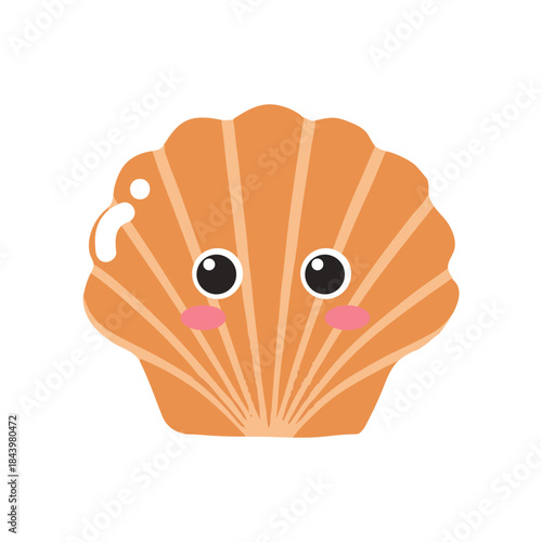 kawaii seashells isolated white background. 
