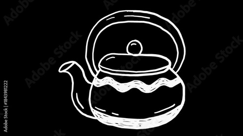 White wiggly hand drawn teapot container icon on alpha 9