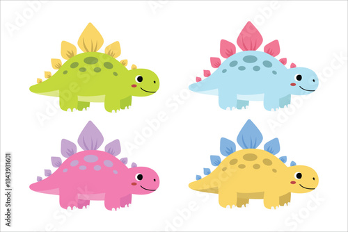 Cute Stegosaurus Cartoon Clip Art Set. Suitable for clip art, stickers, flat design illustration, etc