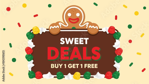 Sweet Deals Buy 1 Get 1 Free Gingerbread Man Illustration