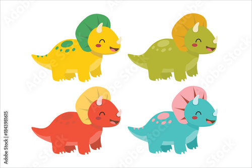 Cute Triceratops Cartoon Clip Art Set. Suitable for clip art, stickers, flat design illustration, etc