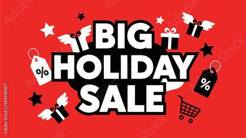 Big Holiday Sale Event with Christmas Gifts and Shopping Cart Elements