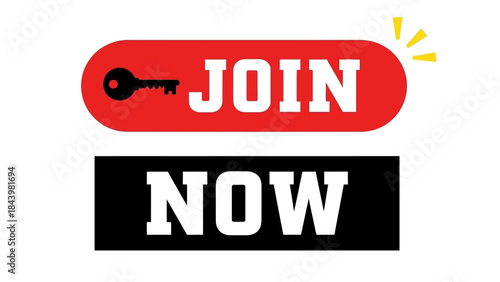 Engaging 'Join Now' button graphic with key symbol, perfect for online registration, membership enrollment, and digital call-to-action prompts