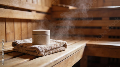 Relaxing sauna environment with herbal steam and towels  