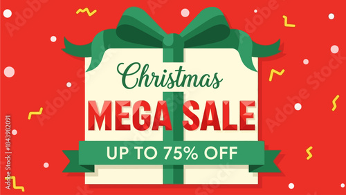 Vibrant Christmas Holiday Season Sale Promotion Banner Offering Significant Discounts and Festive Shopping Opportunities