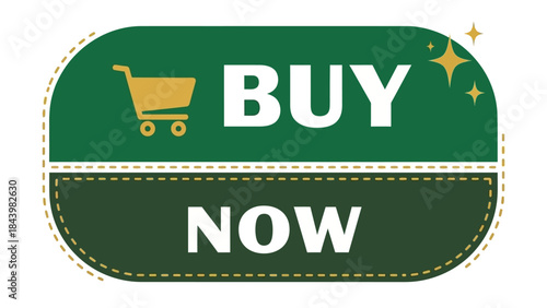 Vibrant green 'Buy Now' button with shopping cart, perfect for e-commerce. This graphic encourages immediate online purchases, enhancing user experience and driving sales effectively