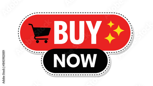 Buy Now Button with Shopping Cart Icon and Sparkling Stars for Online Sales and E-commerce Promotions