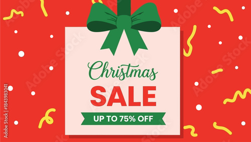 Festive Holiday Sale Banner with Big Discounts - Up to 75% Off Seasonal Shopping Promotion Graphic Template