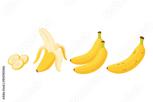 Banana Fruit Set. Whole and Sliced. Suitable for clip art, stickers, flat design illustration, etc