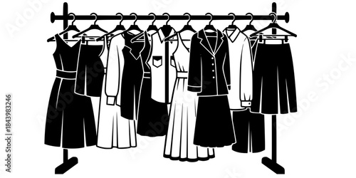 Vintage Thrift Second Hand Clothing Rack Silhouette