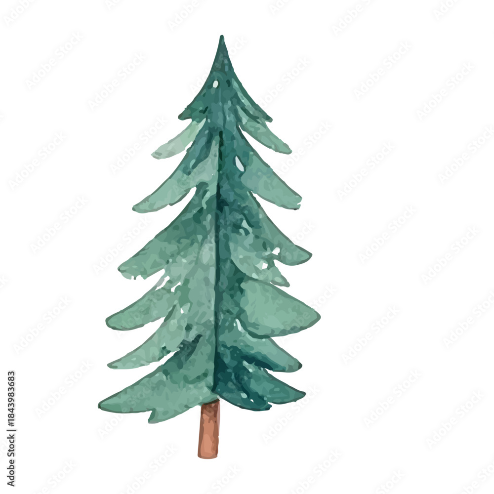 Fototapeta premium Beautiful watercolor illustration of a green pine tree, perfect for holiday and nature-themed designs
