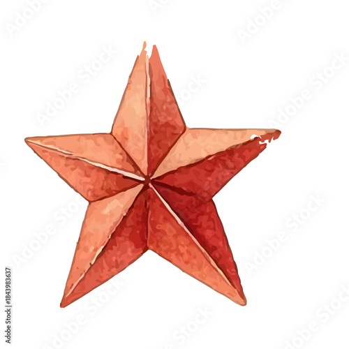 A classic five-pointed star illustration with a warm, reddish-orange hue, appearing as if painted with watercolors, set against a transparent background