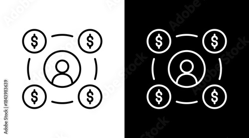 Affiliate Income Outline White Icon Set Design