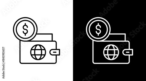 Digital Wallet Outline White Icon Set Design