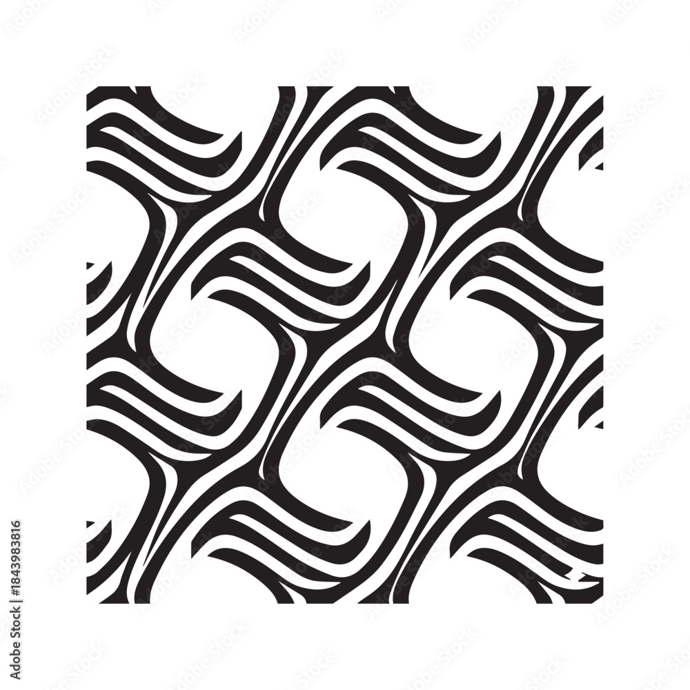 Obraz premium Abstract black and white wavy pattern background with curved lines and monochrome stripes in a modern retro style 