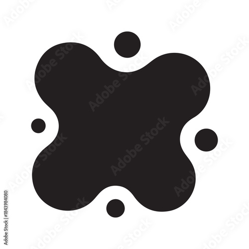 Abstract organic black blob shape isolated on white background, vector illustration of fluid ink stain, liquid drop, or irregular smooth amoeba cell element
