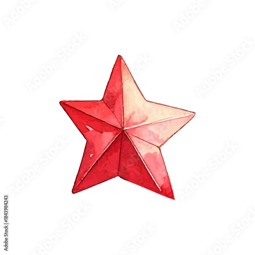 Vibrant hand-painted watercolor illustration of a classic five-pointed red star, perfect for festive holiday designs, award recognition, or general decorative graphic elements