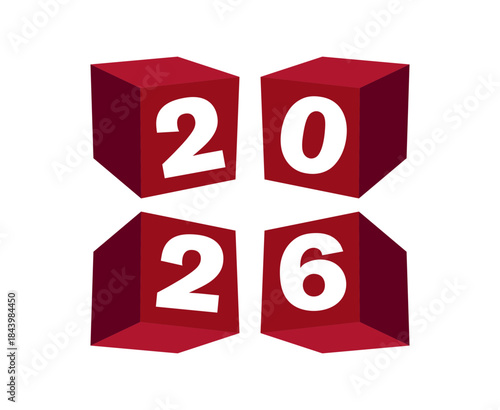 2026 Happy New Year 3D Maroon Color Abstract Elegant Creative Design Vector Illustration