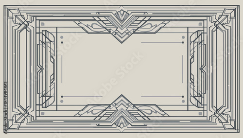 Elegant Art Deco Style Geometric Frame Design with Symmetrical Ornaments and Blank Copy Space for Text or Content Presentation