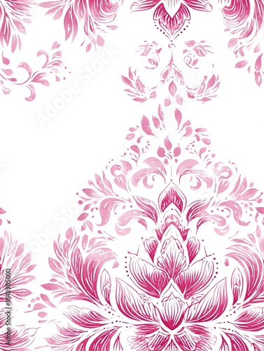 Delicate pink floral pattern on white background in watercolor style  