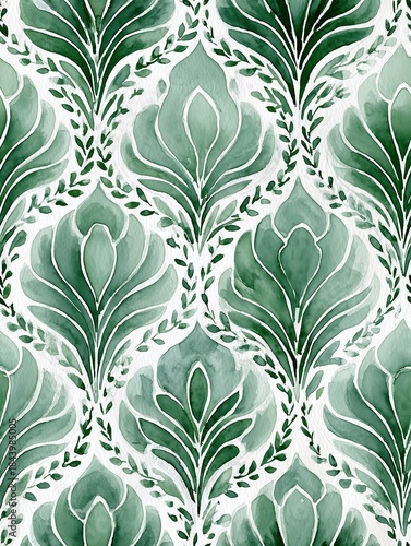 Watercolor floral pattern with green hues and delicate design  