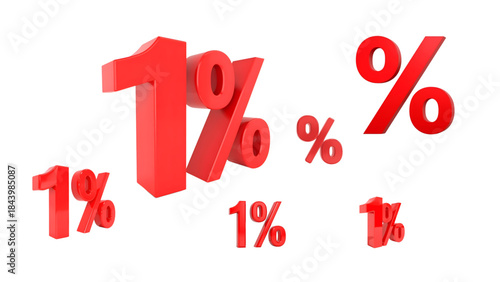 Red 3D percentage symbol for a 1 percent discount sale offer