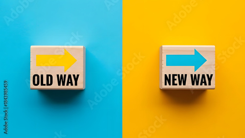 Old Way and New Way Blocks Transformation and Change Concept Business Strategy Improvement and Development Transition Background