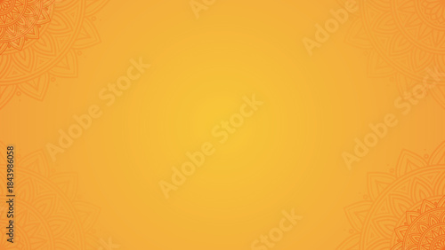Simple Luxury Yellow Gold and Orange Mandala Horizontal Background Design with Subtle Islamic and Indian Ornamental Patterns