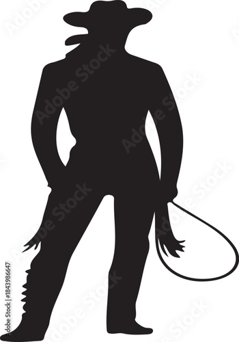 Silhouette of a Cowboy Holding a Lasso boots